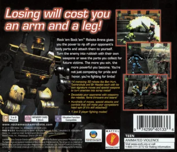 Rock Em Sock Em Robots Arena (US) box cover back